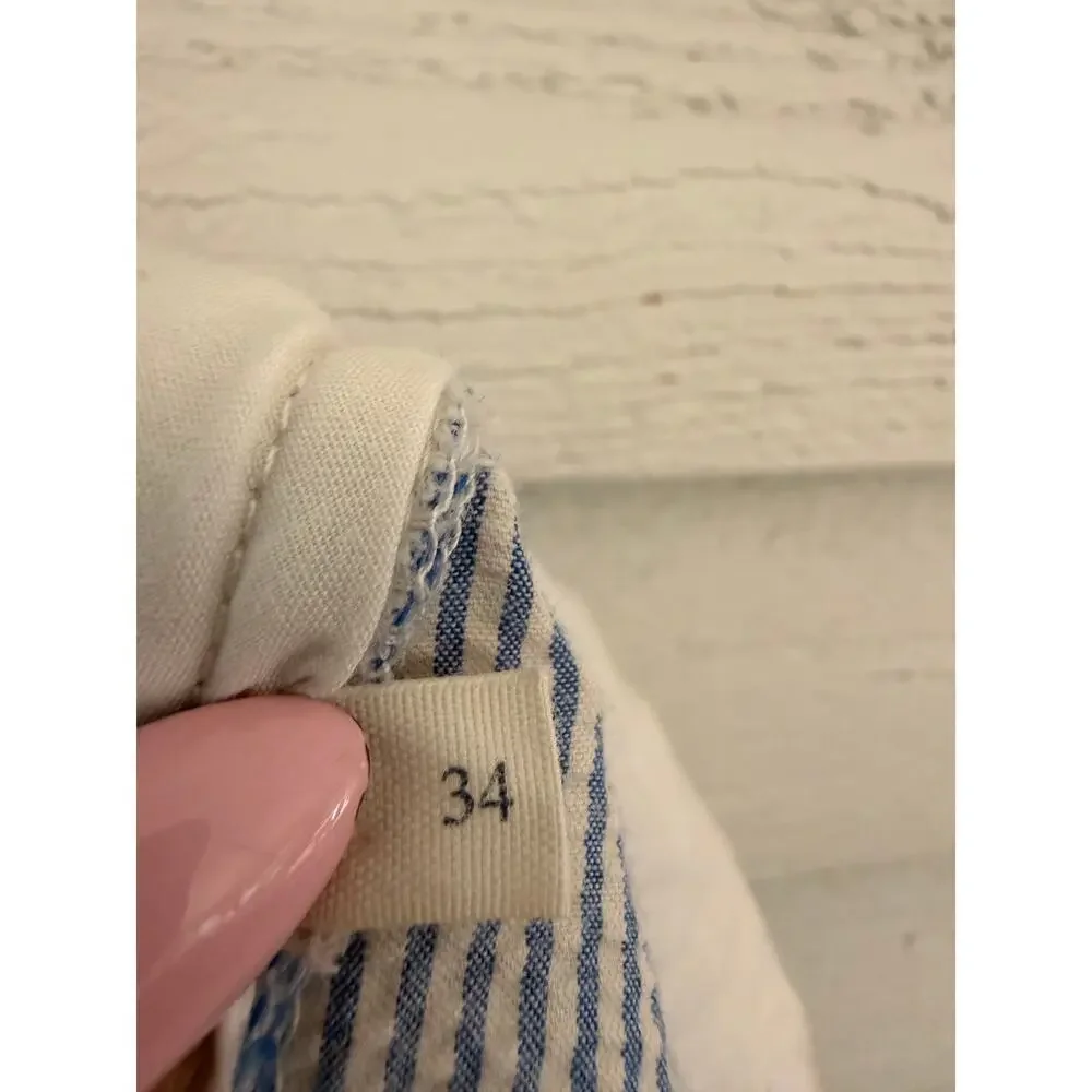 J.Crew Seersucker Shorts Blue White Stripe Cotton Size 34
